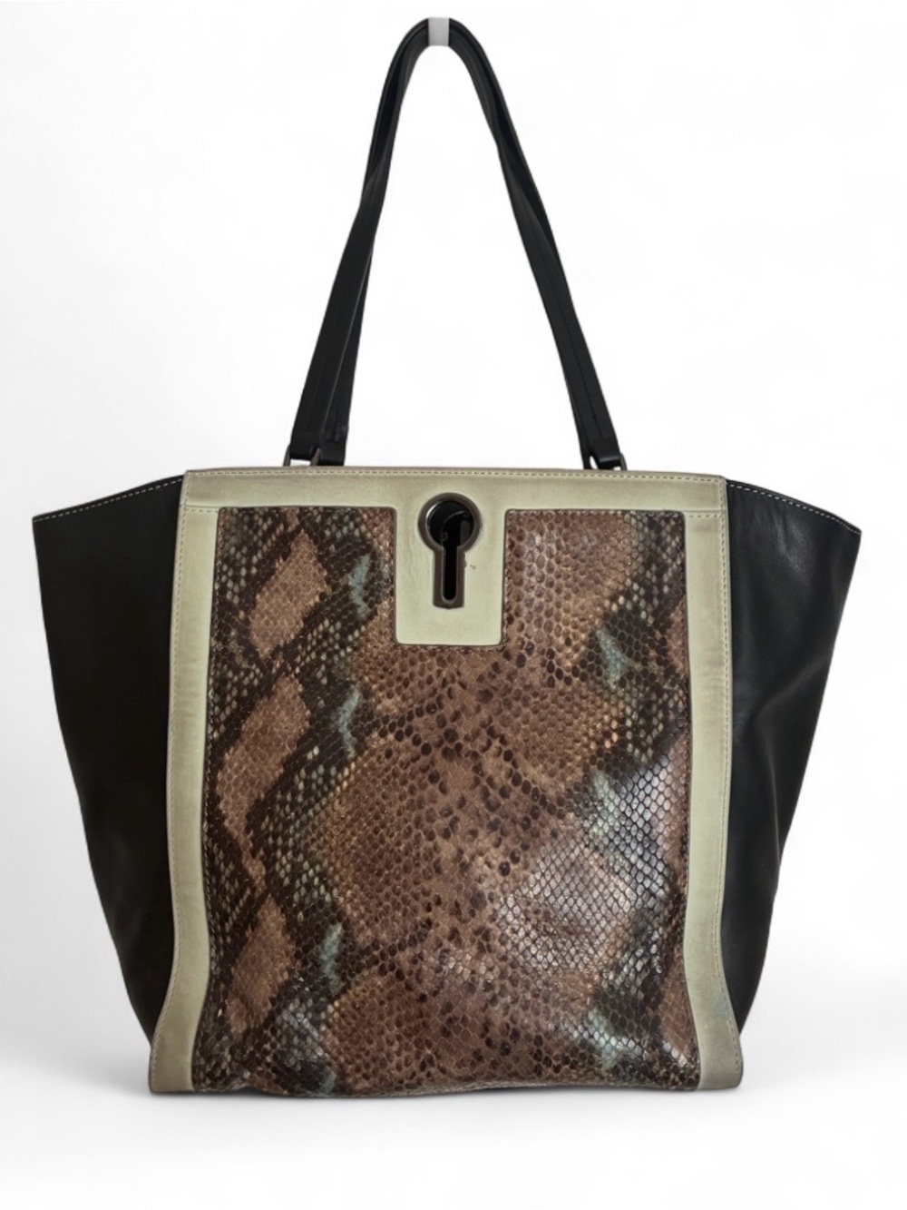 Snake-Print Tote Bag with Black Trim